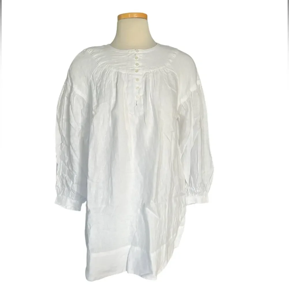 J. CREW Gathered popover dress in linen White Size L NWT